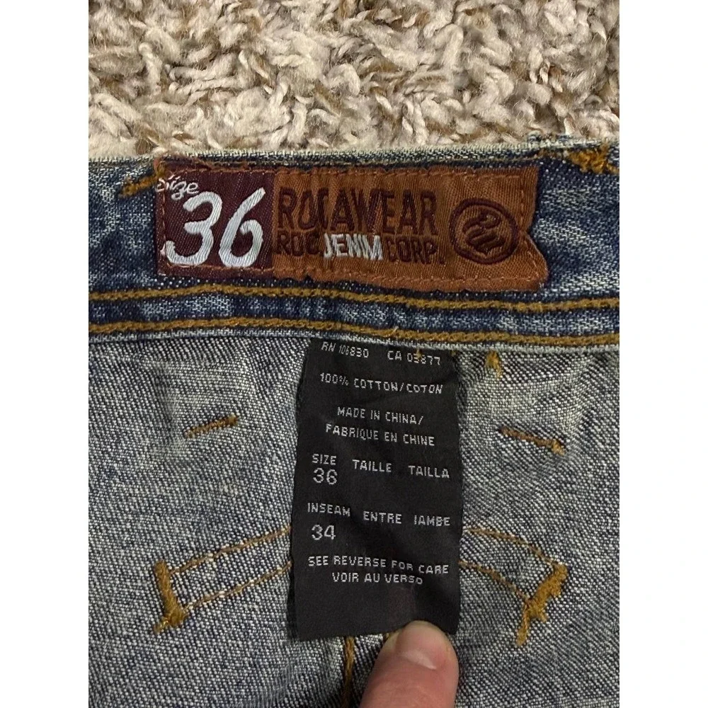 Vintage Rocawear Y2K Baggy Jeans Hip Hop Panel Seam Patched Faded Denim Size 36